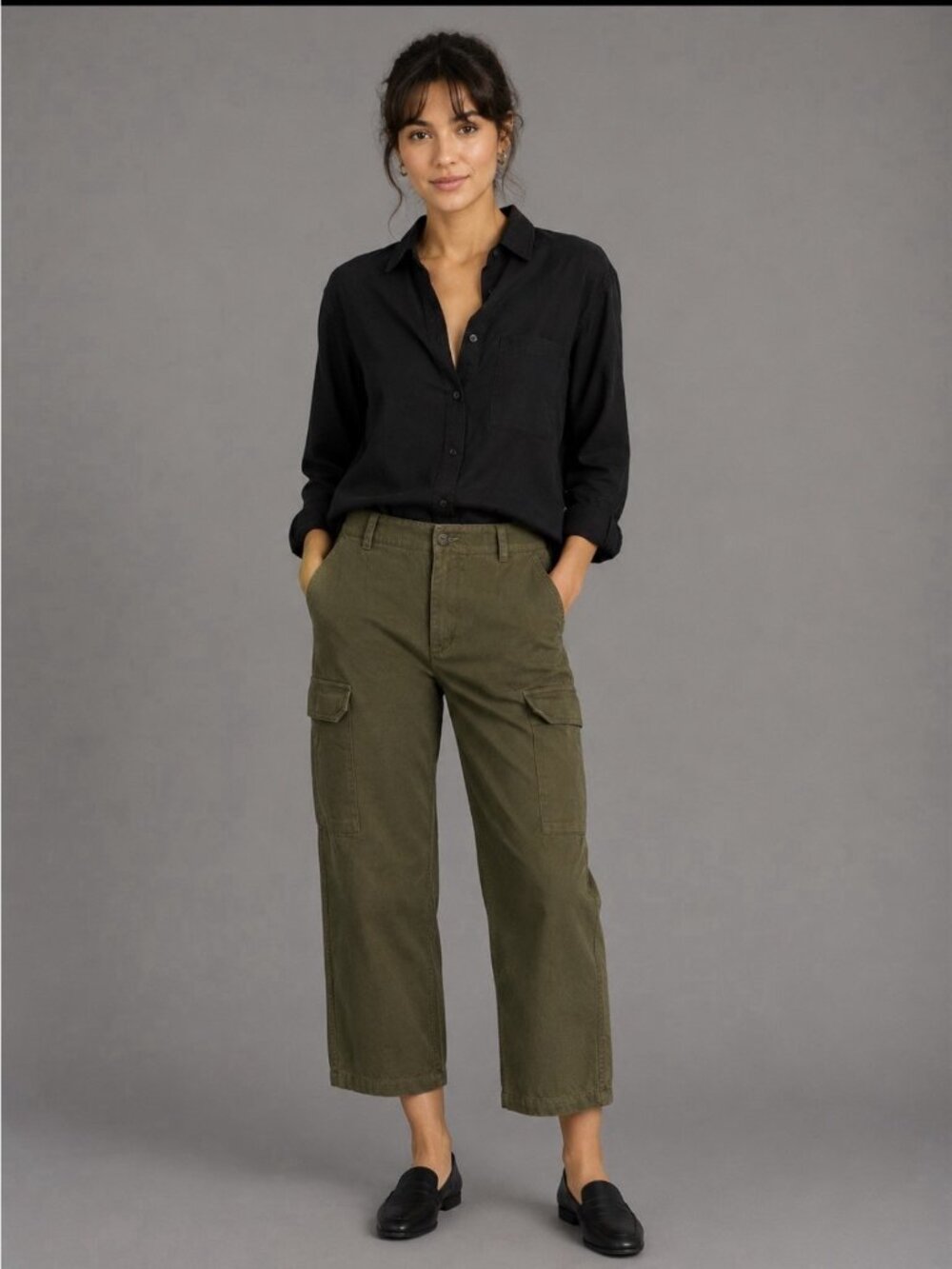 NILI LOTAN Womens Size 6 Olive Green Yannic Cropped Cargo Pants